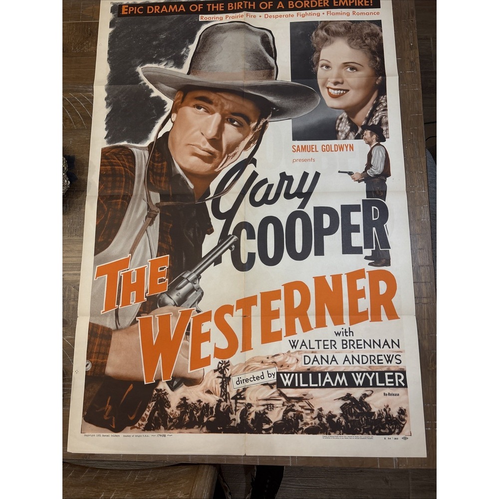 Vintage 1954 Movie Poster The Westerner With Gary Cooper 41"x27"
